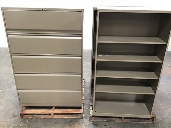 3 bookshelves | 2 file cabinets (Used) NOTE: This unit is being sold AS IS/WHERE IS via Timed Auctio