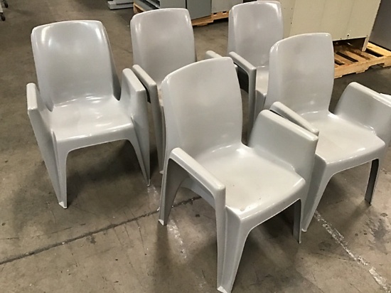 5 plastic stackable chairs (Used) NOTE: This unit is being sold AS IS/WHERE IS via Timed Auction and