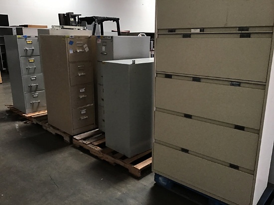 Assorted file cabinets (Used) NOTE: This unit is being sold AS IS/WHERE IS via Timed Auction and is 