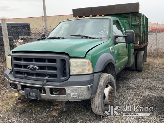 2007 Ford F550 4x4 Flatbed Truck Not Running, Condition Unknown, Cranks, Body & Rust Damage, Must To