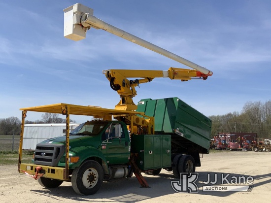 Altec LR760E70, Over-Center Elevator Bucket Truck mounted behind cab on 2015 Ford F750 Chipper Dump 