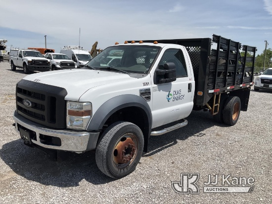 2009 Ford F450 Flatbed Truck Runs & Moves) (Bad Battery, Rust Damage) (All Seller Logos Will Be Remo