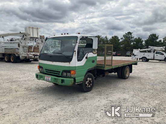 (Villa Rica, GA) 1997 Isuzu NPR Flatbed Truck Runs & Moves) (Check Engine Light On, Body & Paint Dam