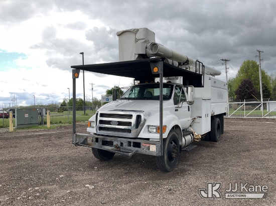 (Louisville, OH) Altec LR756, Over-Center Bucket Truck mounted behind cab on 2013 Ford F750 Chipper