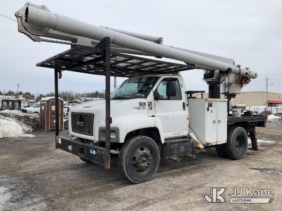 (Rome, NY) Altec LRV-57RM, Over-Center Bucket Truck center mounted on 2008 GMC C7500 Flatbed Truck B