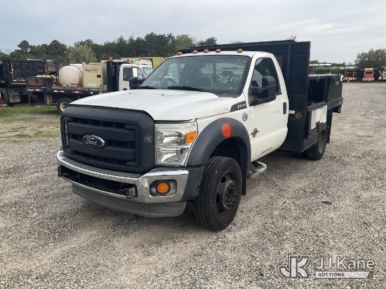 (Bellport, NY) 2013 Ford F550 Flatbed Truck Runs & Moves, Jump To Start, Bad Engine, Metal In Oil, E