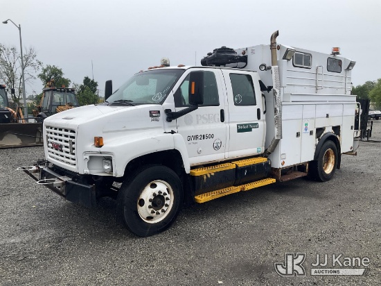 (Plymouth Meeting, PA) 2008 GMC C7500 Crew-Cab Utility Truck Jump To Start, Runs & Moves, Engine Lig