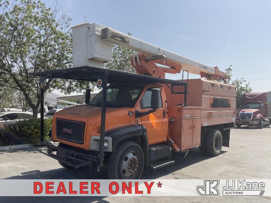 (Jurupa Valley, CA) Terex XT-55, Over-Center Bucket Truck mounted behind cab on 2008 GMC C7500 Chipp