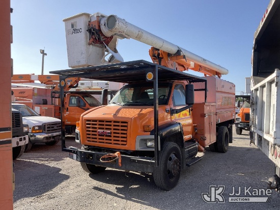 (Jurupa Valley, CA) Altec LRV 56, Over-Center Bucket mounted behind cab on 2007 GMC C7C042 Chipper D