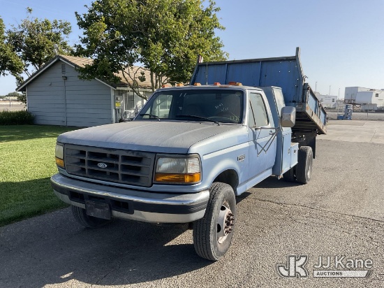 (Dixon, CA) 1997 Ford F450 Dump Truck Runs, Moves & Dump Operates) (No Fuel Caps, Visible Rust