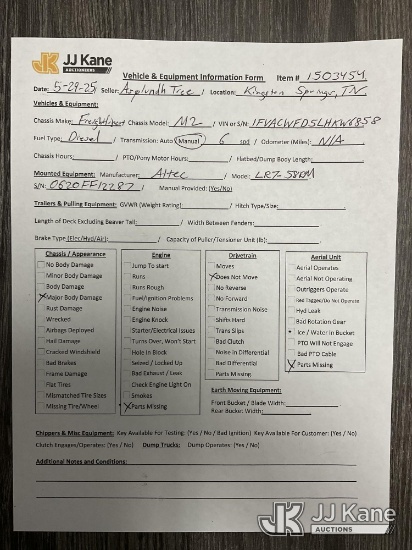 (Kingston Springs, TN) 2020 Freightliner M2 Flatbed/Utility Truck Wrecked) (Not Running, Missing Par