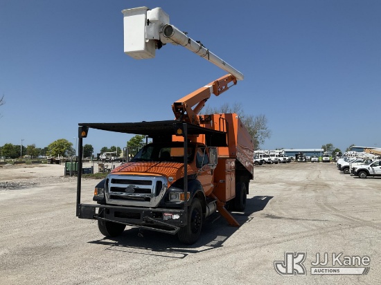 (Kansas City, MO) Altec LR756, Over-Center Bucket Truck mounted behind cab on 2013 Ford F750 Chipper