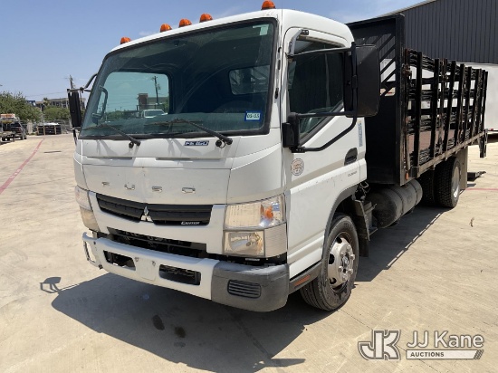 (San Antonio, TX) 2017 Mitsubishi Fuso FE Stake Truck Runs & Moves) (Lift Gate Operates, Check Engin
