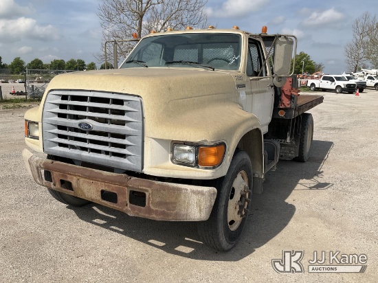 (Kansas City, MO) 1998 Ford F700 Flatbed Truck, Evergy Unit Runs & Moves) (Jump To Start, Starter Dr
