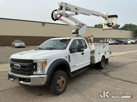(Bismarck, ND) Altec AT37G, Articulating & Telescopic Bucket Truck mounted behind cab on 2017 Ford F