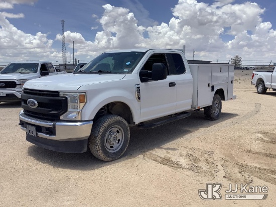 (Midland, TX) 2021 Ford F250 4x4 Extended-Cab Service Truck Runs & Moves) (Cracked Windshield, Body 