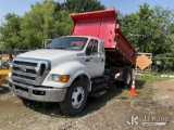 (Olathe, KS) 2013 Ford F750 Dump Truck Runs, Moves, & Bed Operates) (Jump To Start,, Damage To Curb 