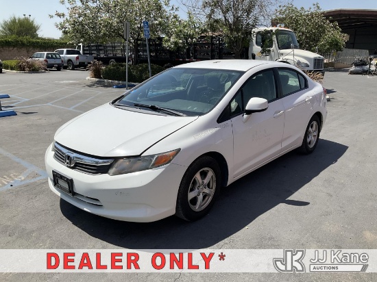 (Jurupa Valley, CA) 2012 Honda Civic 4-Door Sedan Runs & Moves) (Air Bag Light On, CNG Tank Expires: