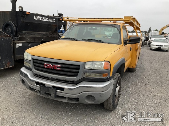(Jurupa Valley, CA) 2003 GMC Sierra 3500 Service Truck Runs & Moves) (Needs New Battery, Missing Cat