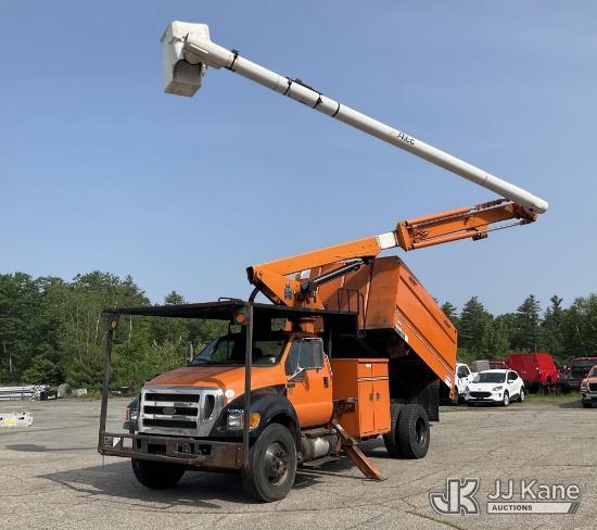 (Wells, ME) Altec LR756, Over-Center Bucket Truck mounted behind cab on 2015 Ford F750 Chipper Dump 