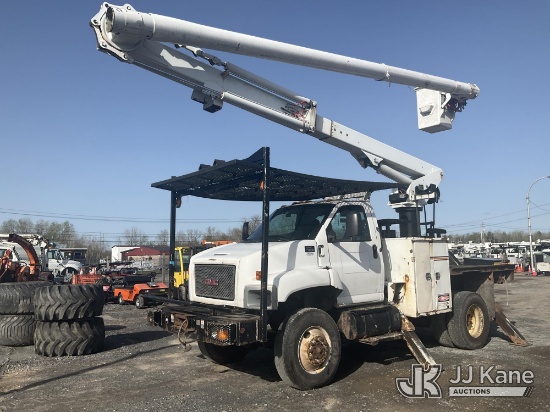(Rome, NY) Altec LRV-57, Over-Center Bucket Truck center mounted on 2008 GMC C7500 Flatbed Truck Run
