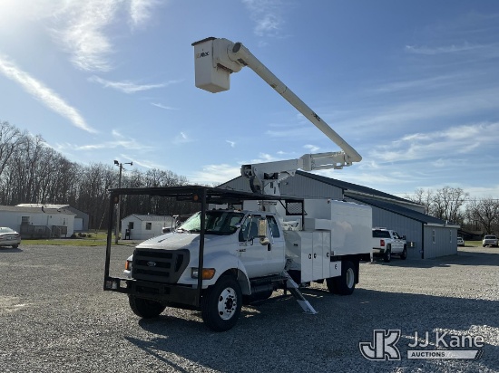 (Liberty, IN) Altec LRV52-E62, Over-Center Elevator Bucket mounted behind cab on 2009 Ford F750 Exte