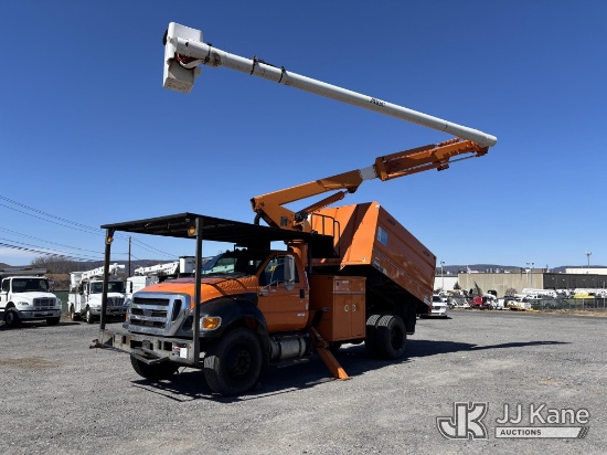 (Plains, PA) ALTEC LR756, Over-Center Bucket Truck mounted behind cab on 2015 Ford F750 Chipper Dump