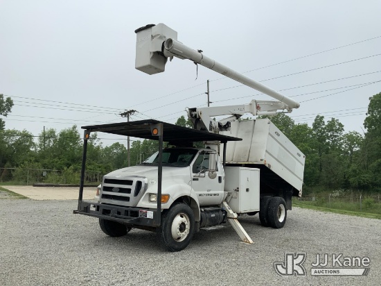 (Fort Wayne, IN) Altec LR756, Over-Center Bucket Truck mounted behind cab on 2012 Ford F750 Chipper 