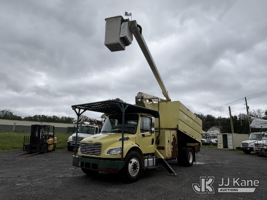 (Plains, PA) Terex/HiRanger XT60, Over-Center Bucket Truck mounted behind cab on 2014 Freightliner M