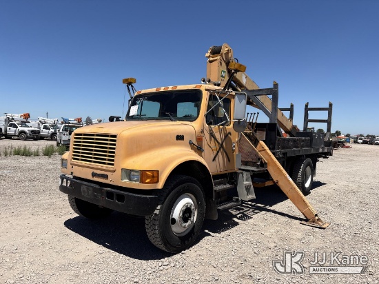 (Dixon, CA) National 3T37, Crane mounted behind cab on 1995 International 4900 Flatbed Truck Runs, M