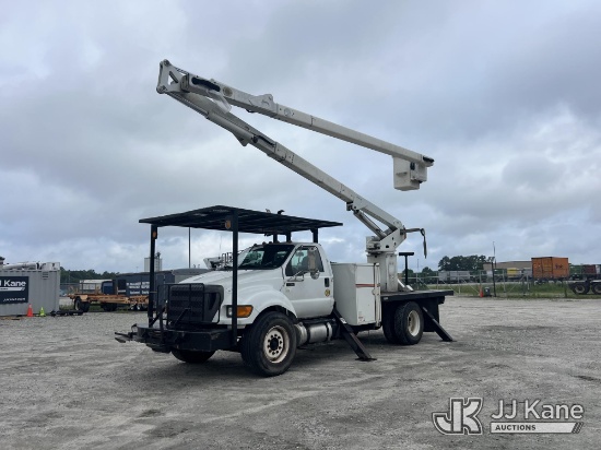 (Chester, VA) Terex XT60RM, Over-Center Bucket Truck rear mounted on 2013 Ford F-750 Flatbed Truck R