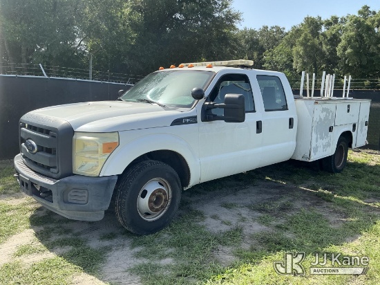 (Tampa, FL) 2015 Ford F350 Crew-Cab Service Truck, City of Palmetto Unit Runs & Moves) (Dash Warning