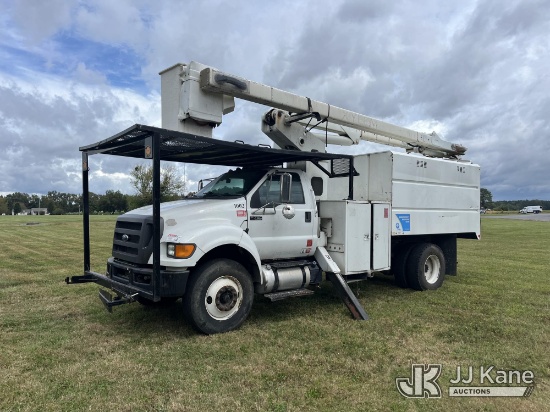 (Chester, VA) HiRanger XT55, Over-Center Bucket Truck mounted behind cab on 2013 Ford F750 Chipper D