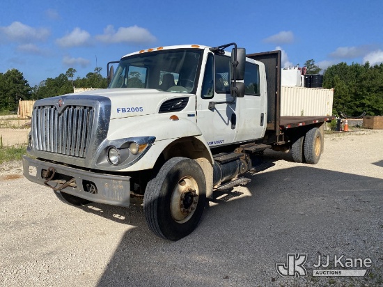 (Anacoco, LA) 2009 International 7400 Crew-Cab Flatbed Truck Runs & Moves) (Dash Warning Indicators