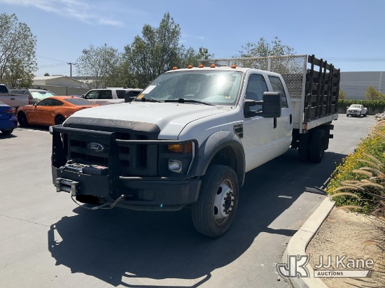 (Jurupa Valley, CA) 2008 Ford F-450 SD Crew Cab DRW Stake Truck Runs, Moves, & Lift Gate Operates