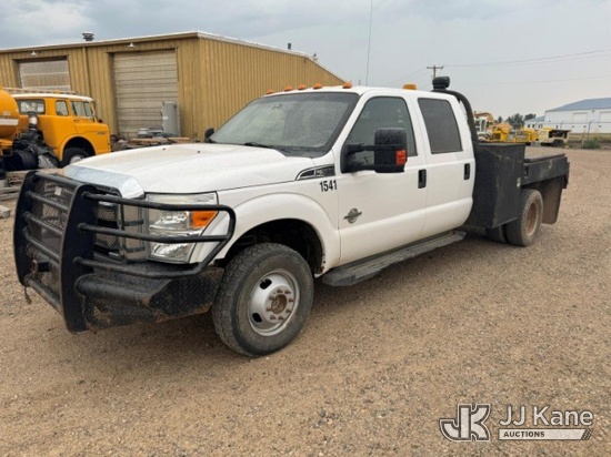 (Glendive, MT) 2014 Ford F-350 SD Crew-Cab Flatbed/Service Truck Runs & Moves) (Hail Damage