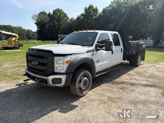 (Florence, SC) 2016 Ford F550 4x4 Crew-Cab Flatbed Truck Runs & Moves) (Missing Batteries, Runs On J