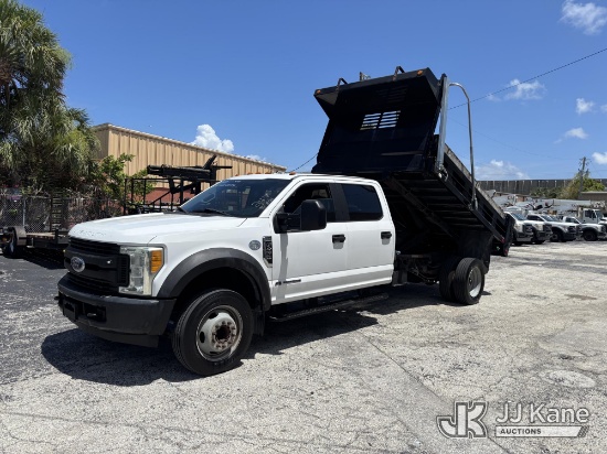 (West Palm Beach, FL) 2017 Ford F450 Crew-Cab Dump Truck Runs & Moves, Dump Operates) (Dash Warning