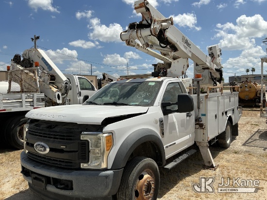 (Olmito, TX) Altec AT41M, Articulating & Telescopic Material Handling Bucket Truck mounted behind ca