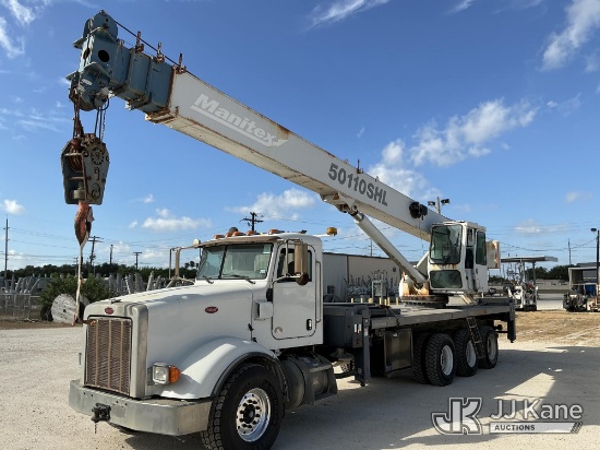 (Olmito, TX) Manitex 50110SHL Hydraulic Crane rear mounted on 2010 Peterbilt 367 Tri-Axle Flatbed Tr