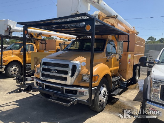 (Conway, AR) HiRanger XT-55, Over-Center Bucket Truck mounted behind cab on 2013 Ford F-750 Chipper