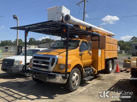 (Conway, AR) Altec LR756, Over-Center Bucket Truck mounted behind cab on 2013 Ford F-750 Chipper Dum