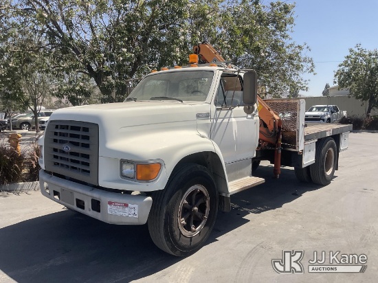(Jurupa Valley, CA) 1995 Ford F700 Flatbed Truck Runs & Moves, Crane Operates, Inspection Required P
