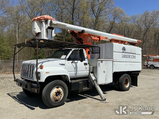 (Shrewsbury, MA) Altec LRIII-55, Over-Center Bucket Truck mounted behind cab on 1992 GMC C7500 Chipp