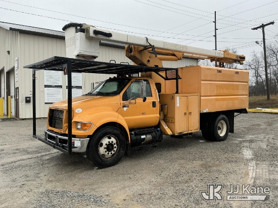 (Fort Wayne, IN) HiRanger XT55, Over-Center Bucket Truck mounted behind cab on 2013 Ford F-750 Chipp