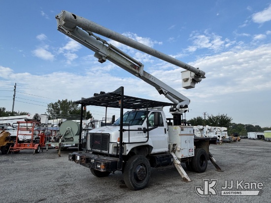 (Plymouth Meeting, PA) Altec LRV57RM, Bucket Truck center mounted on 2008 GMC C7500 4x4 Flatbed Truc