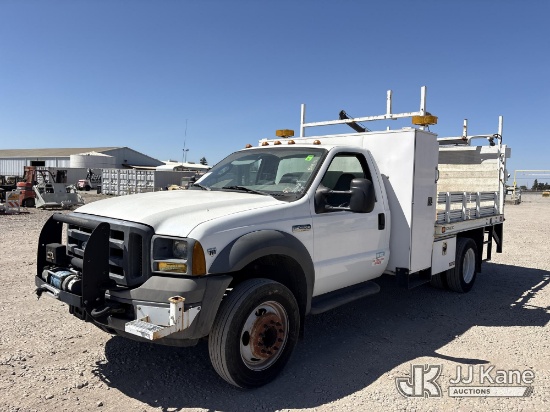 (Dixon, CA) 2005 Ford F-450 SD Regular Cab DRW Flatbed Truck Runs & Moves, Tailgate Operates, Crane