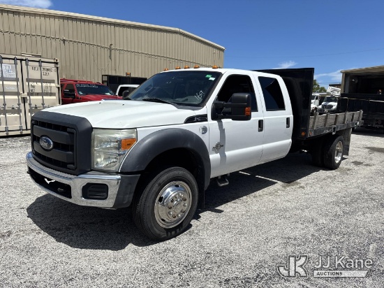 (West Palm Beach, FL) 2012 Ford F-450 SD Crew-Cab Dump Flatbed Truck Runs & Moves) (Dash Warning Ind