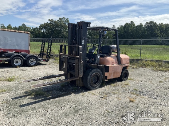(Chester, VA) 1998 Toyota 52-6FDU45, 7,750# Solid Tired Forklift Runs, Moves, Operates) (Hood Releas