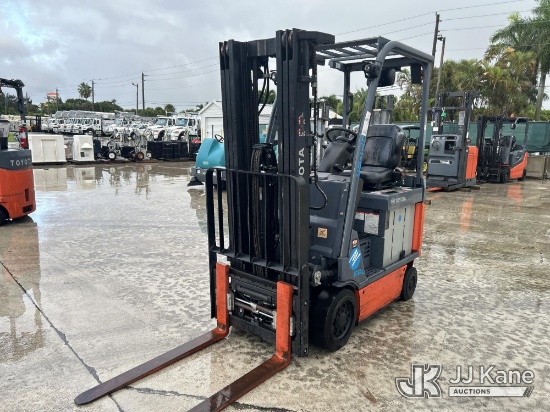 (Riviera Beach, FL) 2022 Toyota 8FBC15U Solid Tired Forklift Not Running, Condition Unknown)( No Key